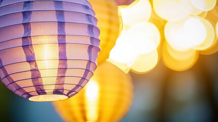 Wall Mural - Illuminated Purple Paper Lantern with Bokeh Lights