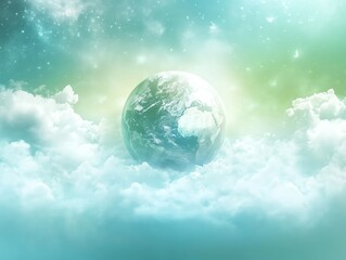 Wall Mural - Serene Earth: A Dreamlike Celestial Sphere in Pastel Clouds