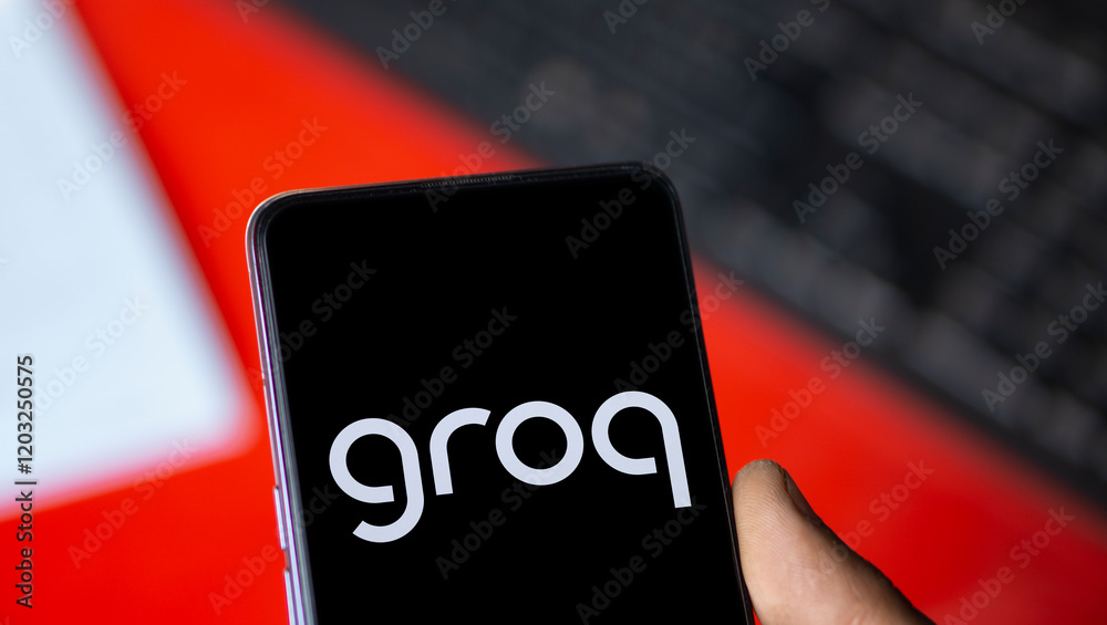 Dhaka, bangladesh- 25 Nov 2024: Groq logo is displayed on smartphone