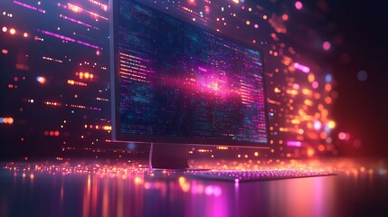 Fototapete - Dynamic display of AI chatbots communicating inside a computer framed by an white background that radiates energy with clear space for adding custom text below the digital elements