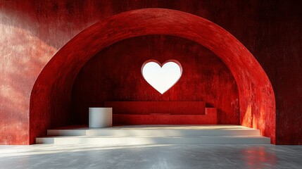 Wall Mural - Red arch room, heart window, platform, sunlight