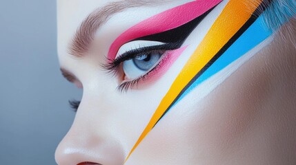 Wall Mural - photorealistic minimalistic bold geometric makeup look with clean lines and vibrant colors