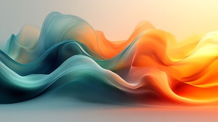 Poster - Dynamic swirl of green and orange flowing curves blending in soft fluid lines with smooth gradient colors creating a vibrant modern digital art composition full of energy and movement