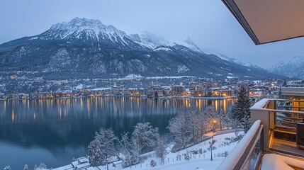 Wall Mural - Serene Winter Landscape Overlooking Snowy Village