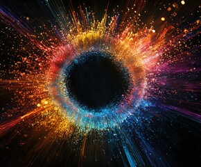 Wall Mural - Vibrant explosion of color in dark space with dynamic patterns and light