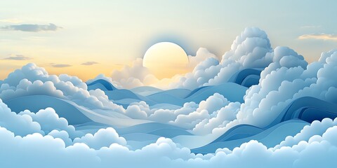Wall Mural - Serene Cloudscape: A Papercut Sunset Panorama