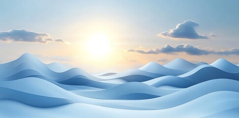 Wall Mural - Serene Blue Hills: A Minimalist Sunset Landscape