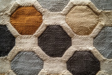 Poster - Close-up of a textured rug with a hexagonal pattern in muted earth tones.