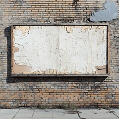 Fototapete - Horizontal blank billboard mounted on a weathered brick wall in an urban setting ideal for outdoor mockups street advertising or minimalist city branding visuals