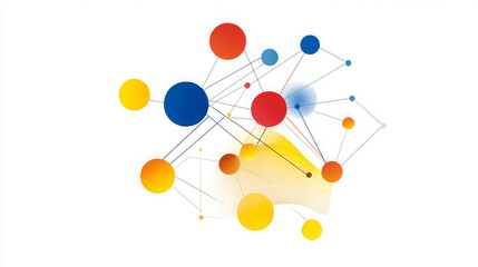 Poster - Dynamic abstract illustration featuring colorful circles and connecting lines, representing artificial intelligence and data networks. vibrant colors evoke sense of innovation and creativity