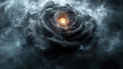 Sticker - Glowing embers inside a dark rose in smoke.