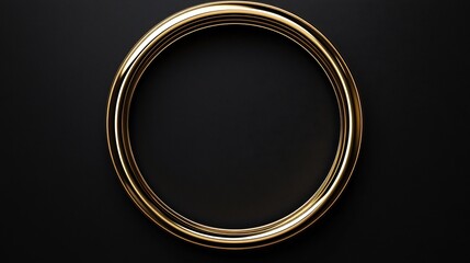 Poster - Luxurious gold ring frame elegantly set against a deep black background designed as a shiny 3D banner for prestigious awards showcasing a realistic metal circle border perfect for design