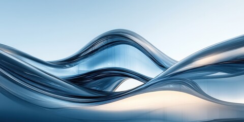 Poster - Abstract Waves of Clear Blue and Soft Light Capturing Fluid Motion and Energy in a Serene and Dreamlike Landscape for Artistic and Modern Design Use