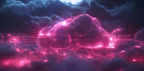 Wall Mural - Glowing Pink Cloud: A Digital Art Nocturne