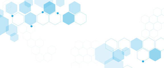 Leinwandbilder - Geometric abstract background with blue hexagons. Computer network concept. Medical, technology or science design