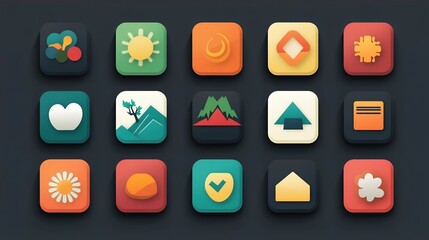 Colorful App Icons Set Design Flat Style
