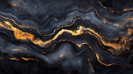Poster - Midnight black marble texture with subtle gold veins running in smooth wave patterns The dark glossy stone exudes sophistication perfect for luxurious countertops and interior accents