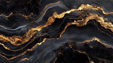 Poster - Midnight black marble texture with subtle gold veins running in smooth wave patterns The dark glossy stone exudes sophistication perfect for luxurious countertops and interior accents