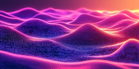 Poster - Abstract Pink and Purple Particle Wave Landscape: A Vibrant Digital Artwork