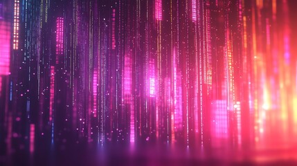 Poster - Pink and Orange Digital Rain: Abstract Light Streams