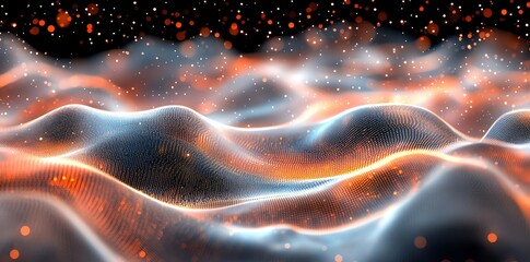 Wall Mural - glowing particle waves: an abstract digital landscape
