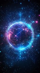 Poster - Global Network: A Futuristic Digital Sphere in Vivid Hues