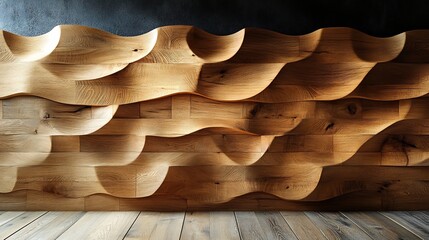 Poster - Minimalist design featuring a wall of smooth wooden panels with a natural finish showcasing clean lines and texture for a modern touch in interior and exterior design projects