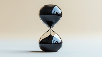 Poster - Minimalist hourglass with sleek black sand flowing steadily on a clean white background symbolizing the passage of time deadlines and efficient time management in a professional business context