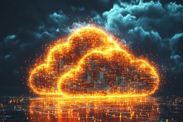 Poster - Fiery Digital Cloudscape: A Glowing Networked Cloud