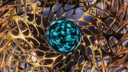 Wall Mural - Abstract background 3D animation shiny glass and metal reflective objects movement rotation play of light.