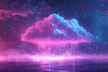 Canvas Print - glowing cloud rain: a dreamlike neon nightscape
