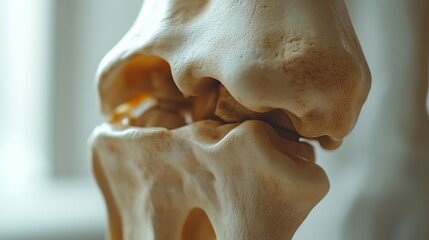 Poster - Minimalistic clean background featuring a closeup of a knee joint illustrating arthritis and joint pain Highlight inflammation osteoarthritis symptoms and rehabilitation tools for treatment