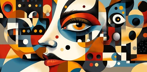 Poster - Geometric Woman: A Vibrant, Abstract Portrait in Bold Colors