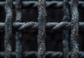 Poster - Close-Up of Textured Metal Bars with Twisted Design, Showing Details of Corrosion and Wear for Industrial and Artistic Applications