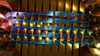 Wall Mural - Abstract background 3D animation shiny glass and metal reflective objects movement rotation play of light.