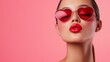 © Jane_S - Stylish woman in heart-shaped sunglasses with bold red lips.