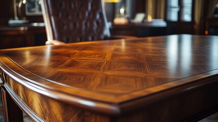 Poster - Rich grainy wood texture covering a luxurious brown desk the perfect surface for a highend workspace or executive office with intricate patterns and deep natural tones