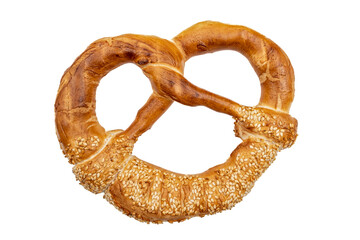 Twisted pretzel braided with sesame seeds, traditional snack in Romania