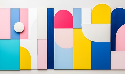 Poster - Geometric Harmony, a vibrant display of interconnected shapes and colors, reflecting global cultural influences and artistic precision.