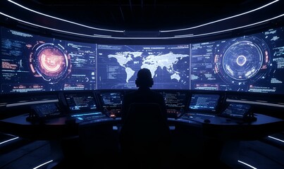 Poster - Futuristic Remote Learning Space, an immersive digital classroom featuring advanced technology, interactive screens, and collaborative workstations.