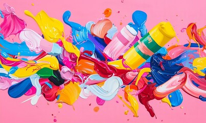 Poster - Dynamic product flow, vibrant colors swirl and blend, showcasing movement and energy, capturing the essence of innovation and creativity.