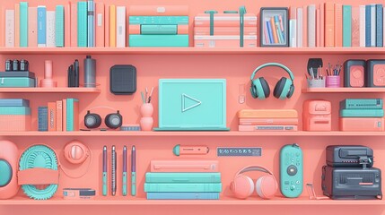 Poster - Vibrant digital artwork showcasing diverse remote learning environments, featuring students engaged in various online activities and technology use.
