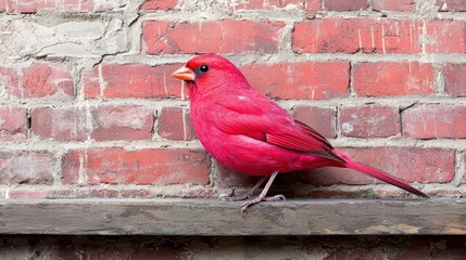 Wall Mural - A red bird sitting on top of a wooden bench