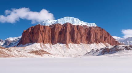 Wall Mural - A snow covered mountain with a blue sky in the background