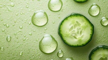 Wall Mural - A close up of sliced cucumbers with water droplets on them