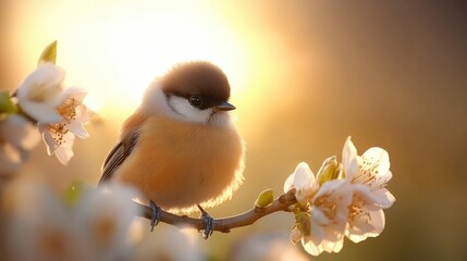 Wall Mural - A small bird sitting on a branch of a tree