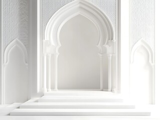 Wall Mural - White Architectural Archway with Steps and Intricate Design