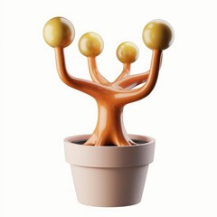 Poster - A stylized orange plant with golden spheres as leaves in a pot, a unique and artistic design.