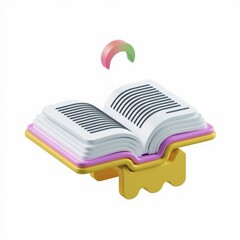 Poster - A 3D rendered open book on a colorful stand, suggesting knowledge and learning.