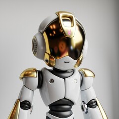 Poster - A cute, white and gold robot with a futuristic helmet, standing proudly.